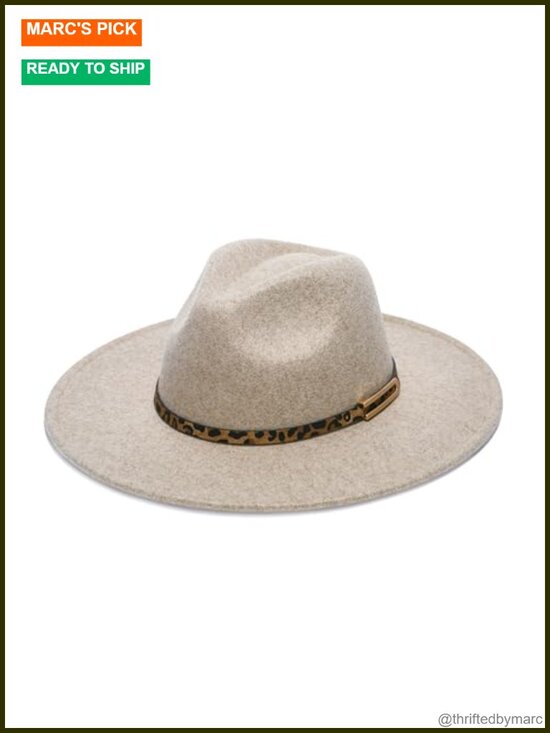 Wide Brim Fedora Hat, Faux Wool Felt with Animal Print Band, Classic Western main image 4